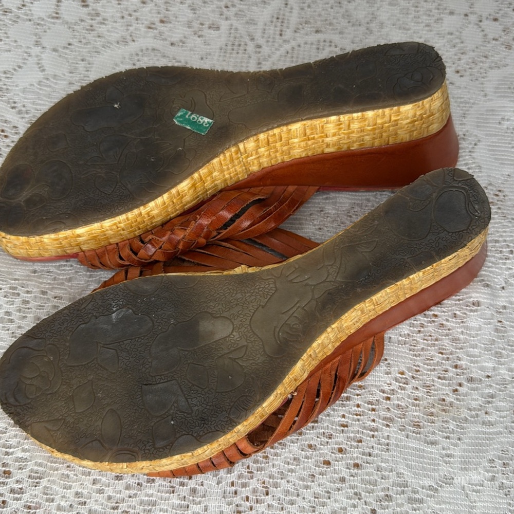 Pokana braided leather slip on open toe wedges sandals sz 7 - Picture 7 of 7